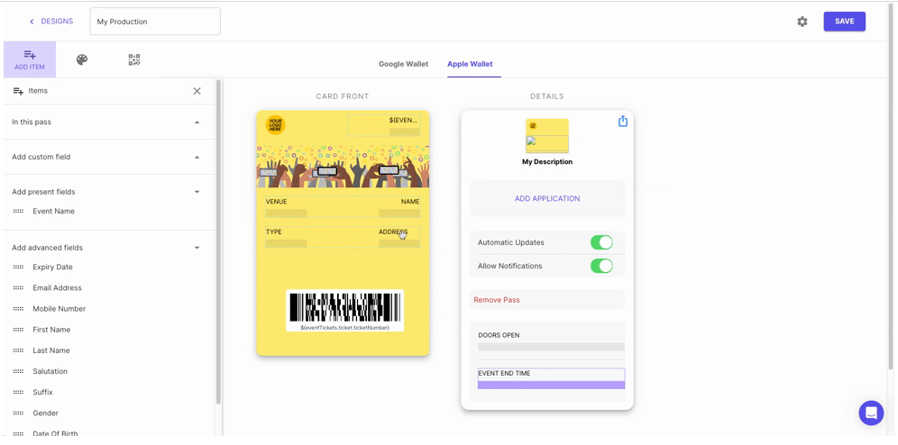 customize mobile tickets