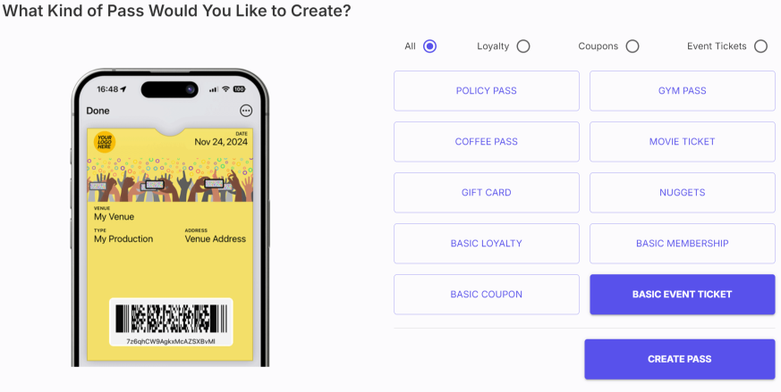 Create Event Ticket Pass