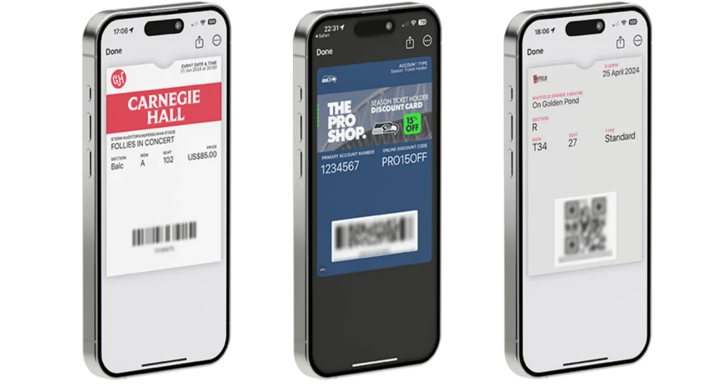 three digital event tickets