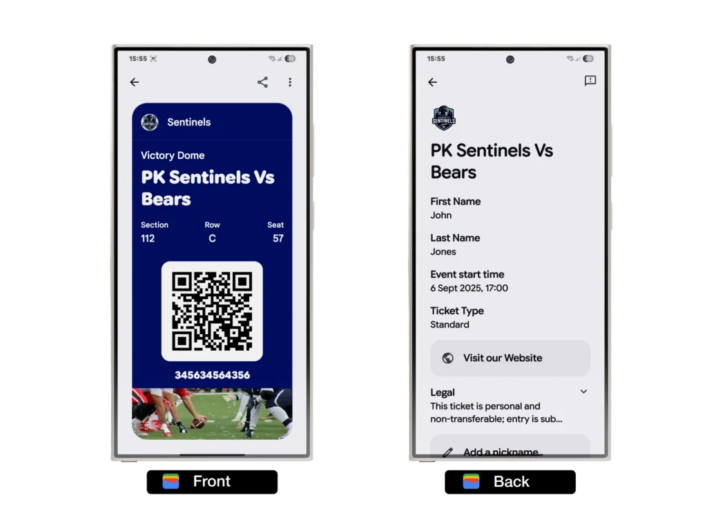 Front and Back Of Google NFL Ticket