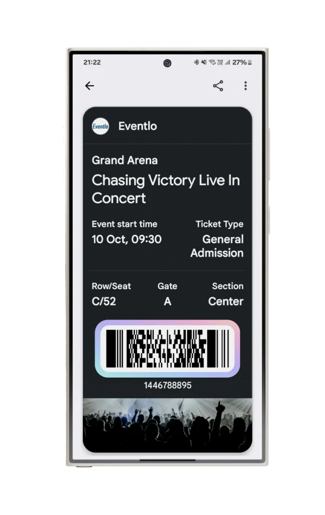 Current Google Wallet event ticket showing event details and barcode before the 2026 redesign