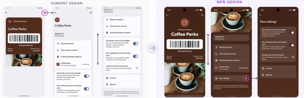 Current and New Google Wallet Pass Design Changes