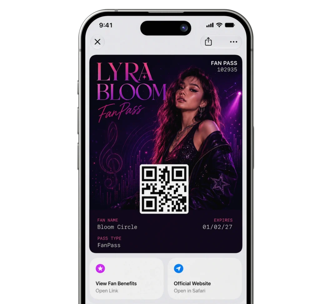Mobile Wallet Pass for Influencers & Fans: Uses and Examples 2 Example of a fan pass for Apple Wallet and Google Wallet.