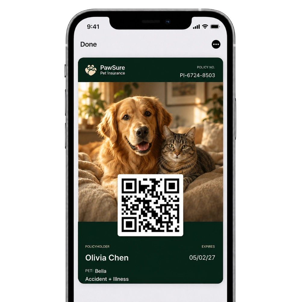 Pet insurance card in a mobile wallet