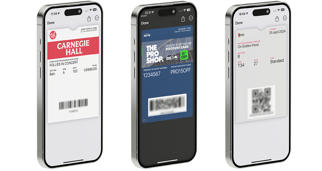 Three Mobile Phones With Digital Event Tickets