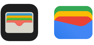 Apple Wallet app icon and Google Wallet app icon