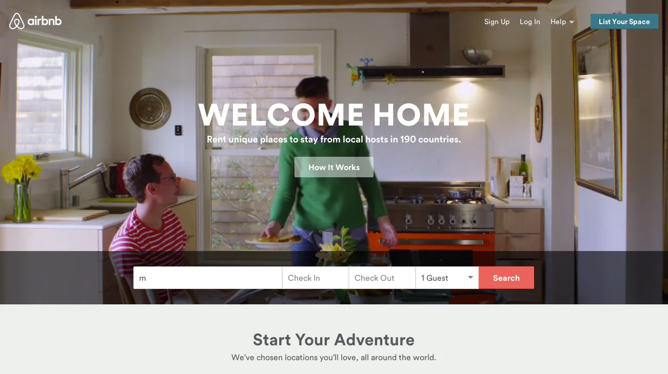 Airbnb website for booking accommodation