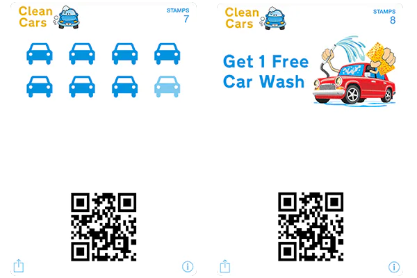 Clean Cars digital stamp cards before and after earning a free car wash
