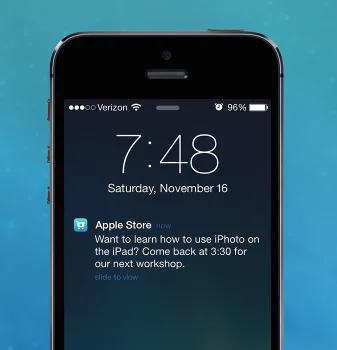 Apple Store notification displayed on an iPhone lock screen