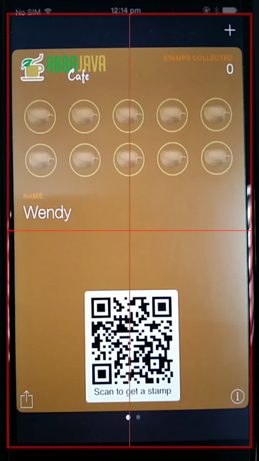 Loopy Loyalty scanner framing a Java Cafe stamp card QR code