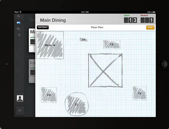 Restaurant floor plan sketched on an iPad