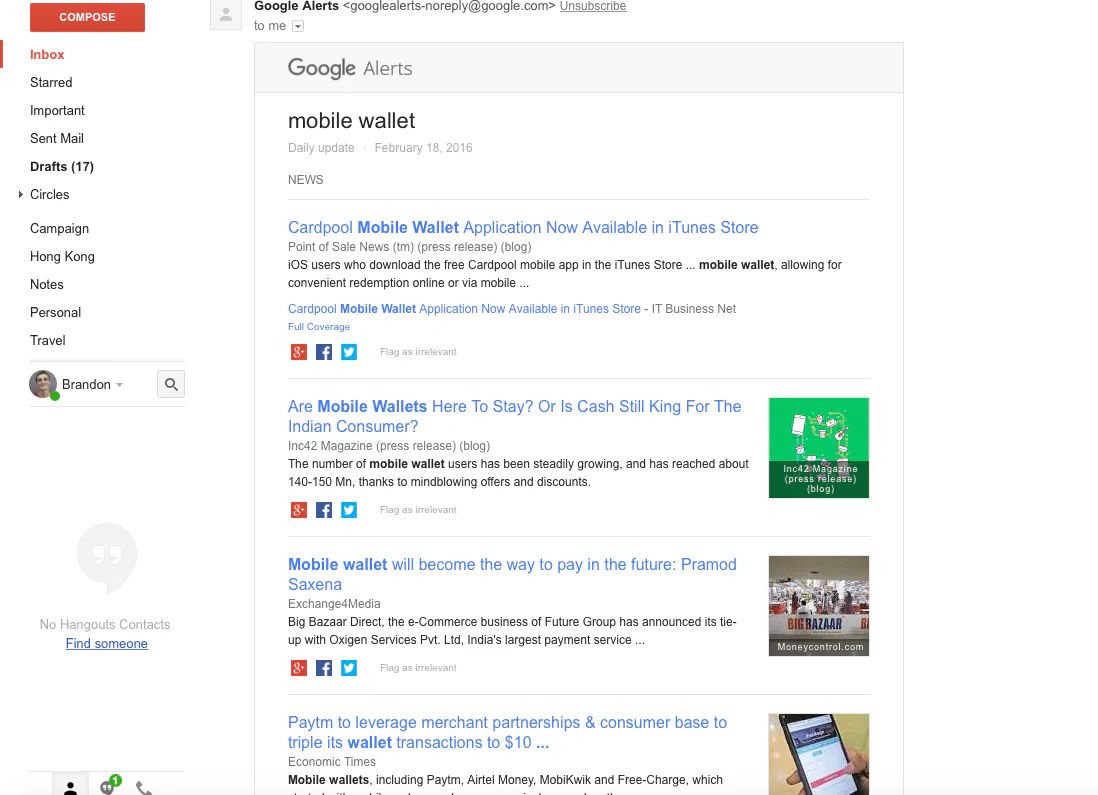 Google Alerts are the easiest way to keep on top of the latest industry news.
