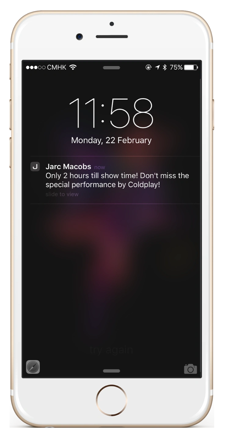 Mobile push notification for an event ticket