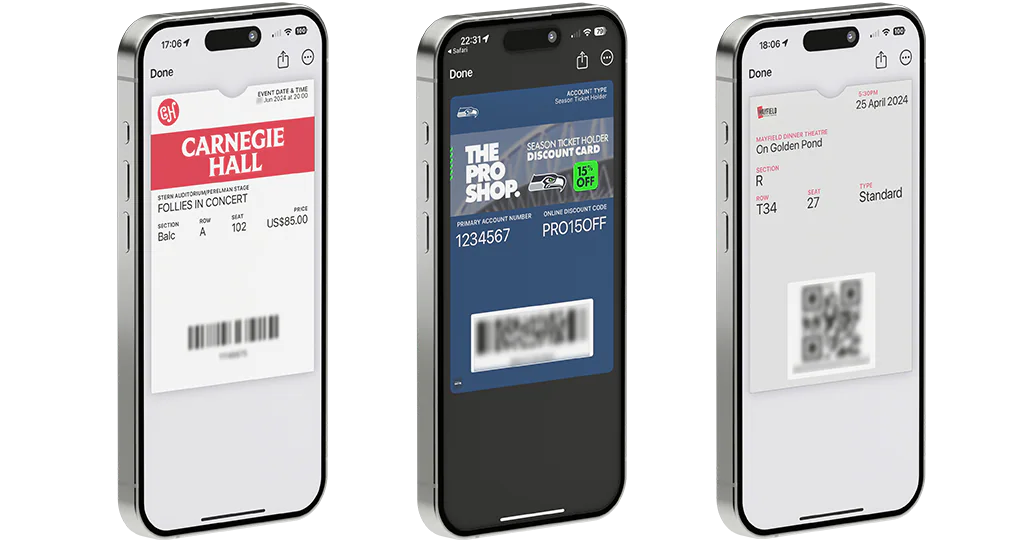 Three mobile event and season ticket passes