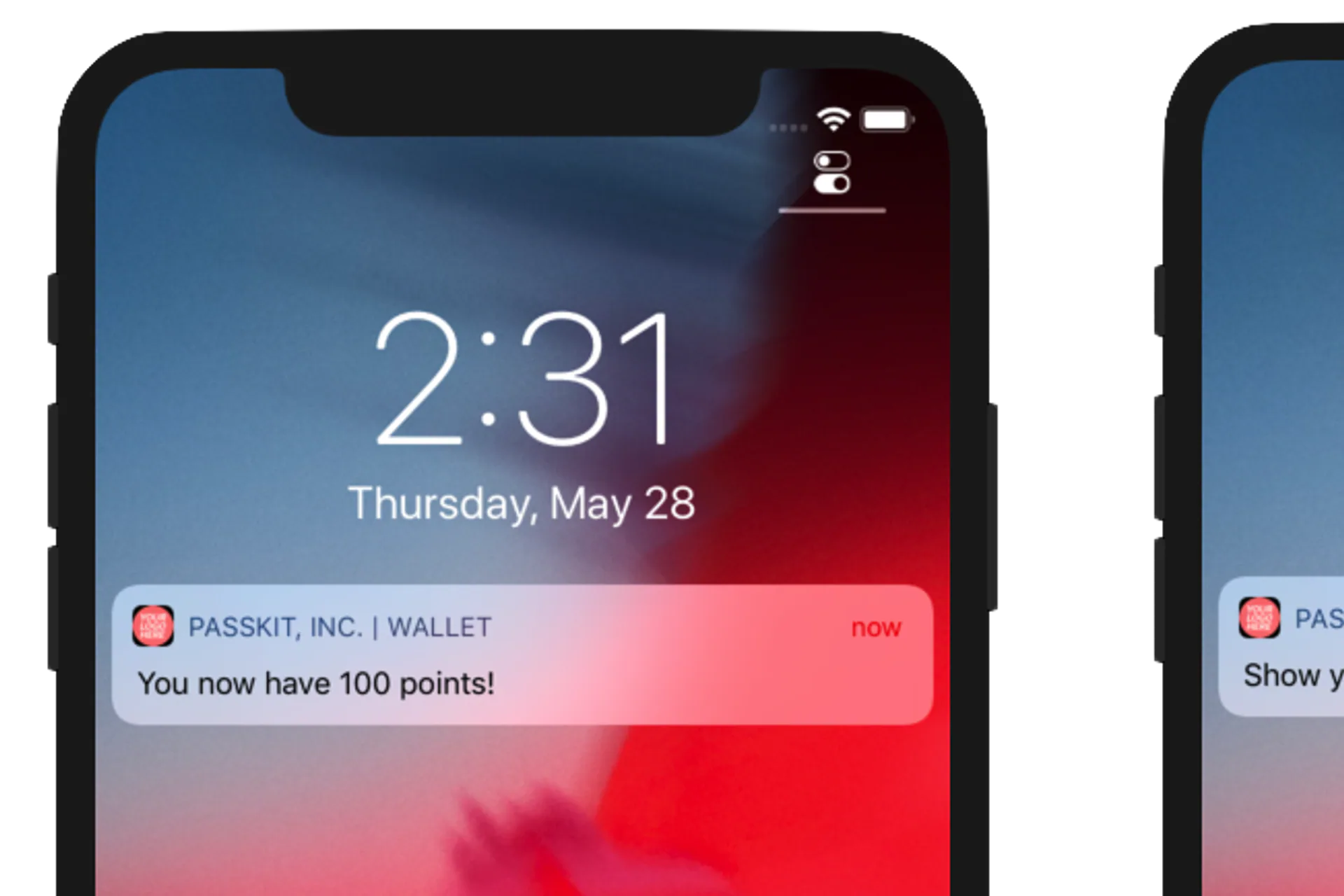 Mobile wallet loyalty notifications on two phones