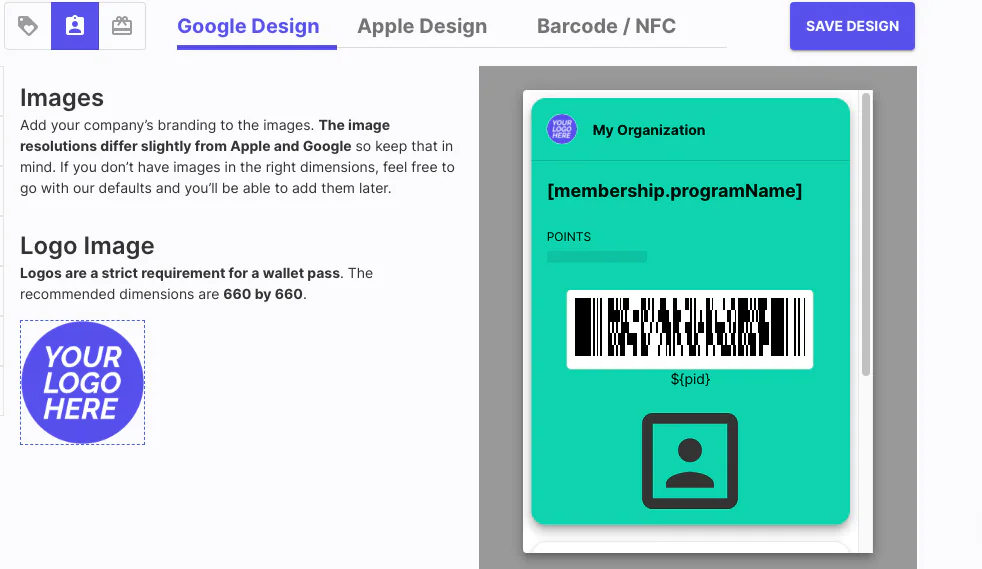 PassKit digital pass design interface