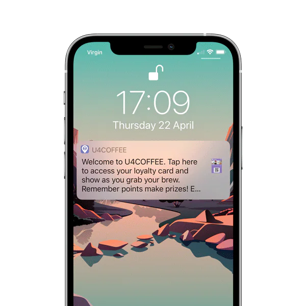 Mobile phone showing a loyalty card push notification