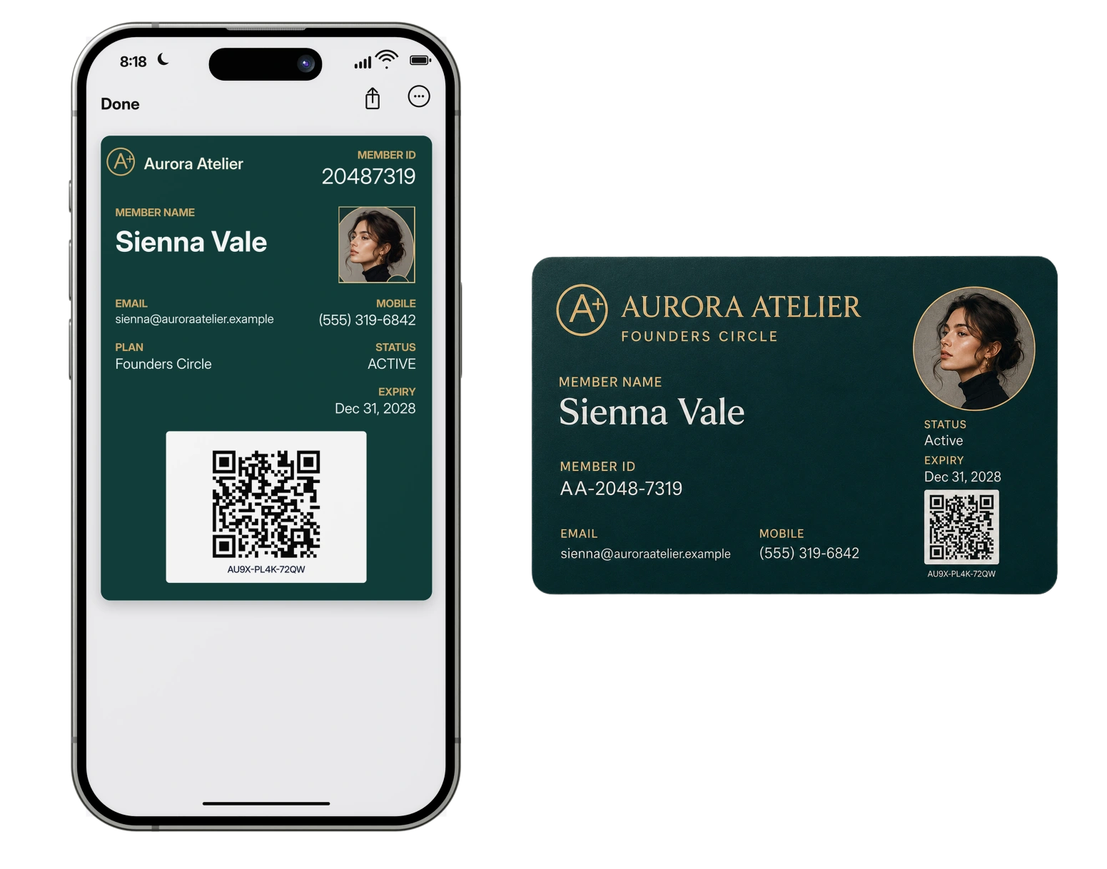 Digital membership card on a phone beside a physical membership card