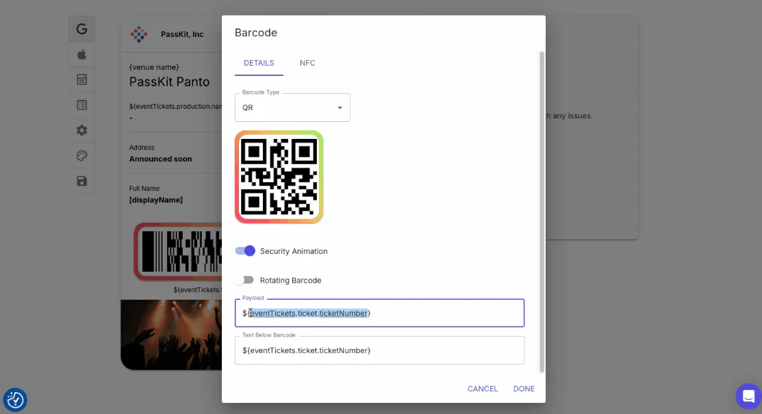 Digital ticket with a scannable barcode