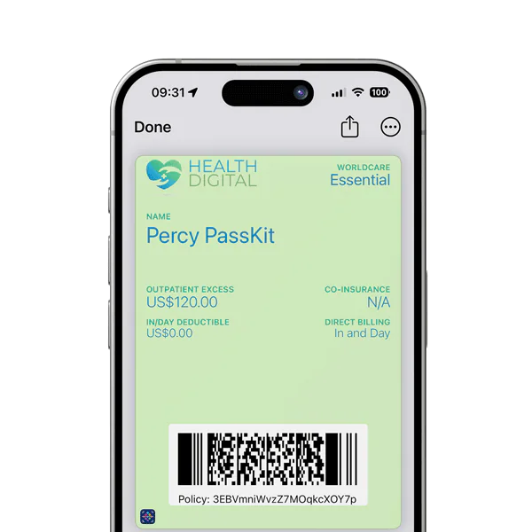 Health insurance card displayed in Apple Wallet on a phone