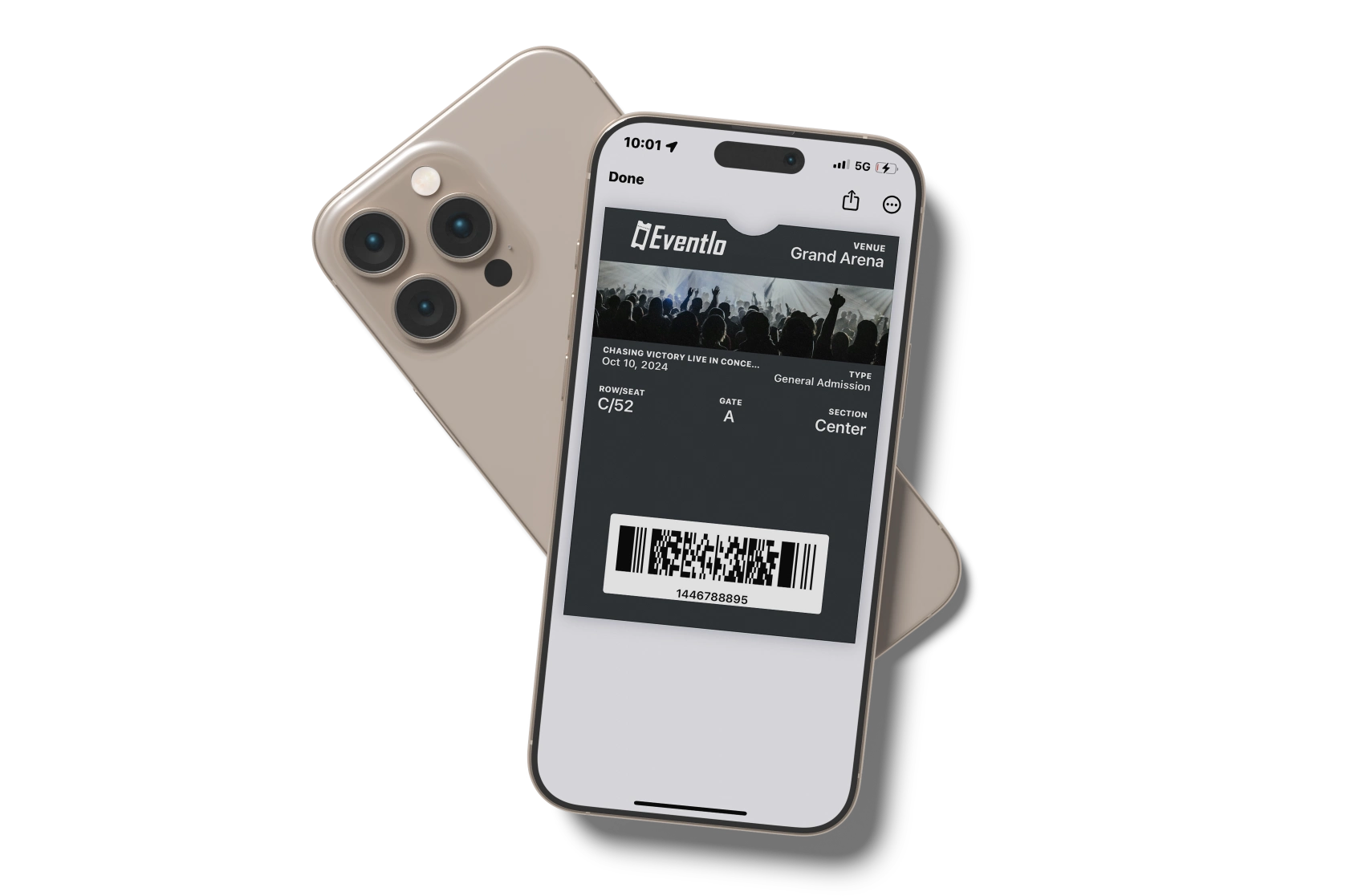 Digital event ticket shown on a mobile phone