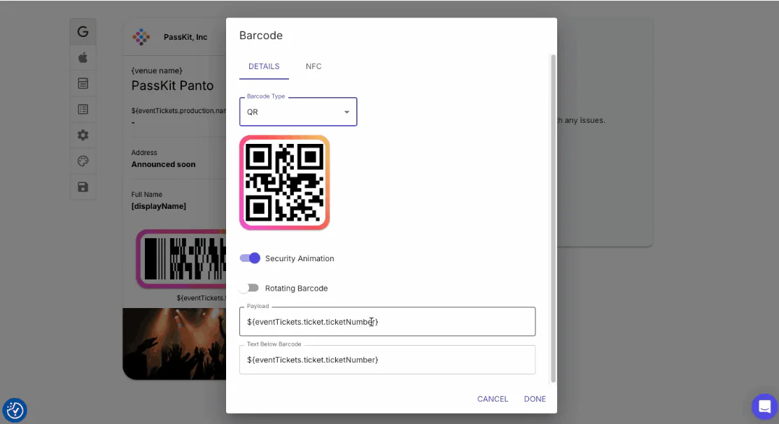 Custom event ticket template