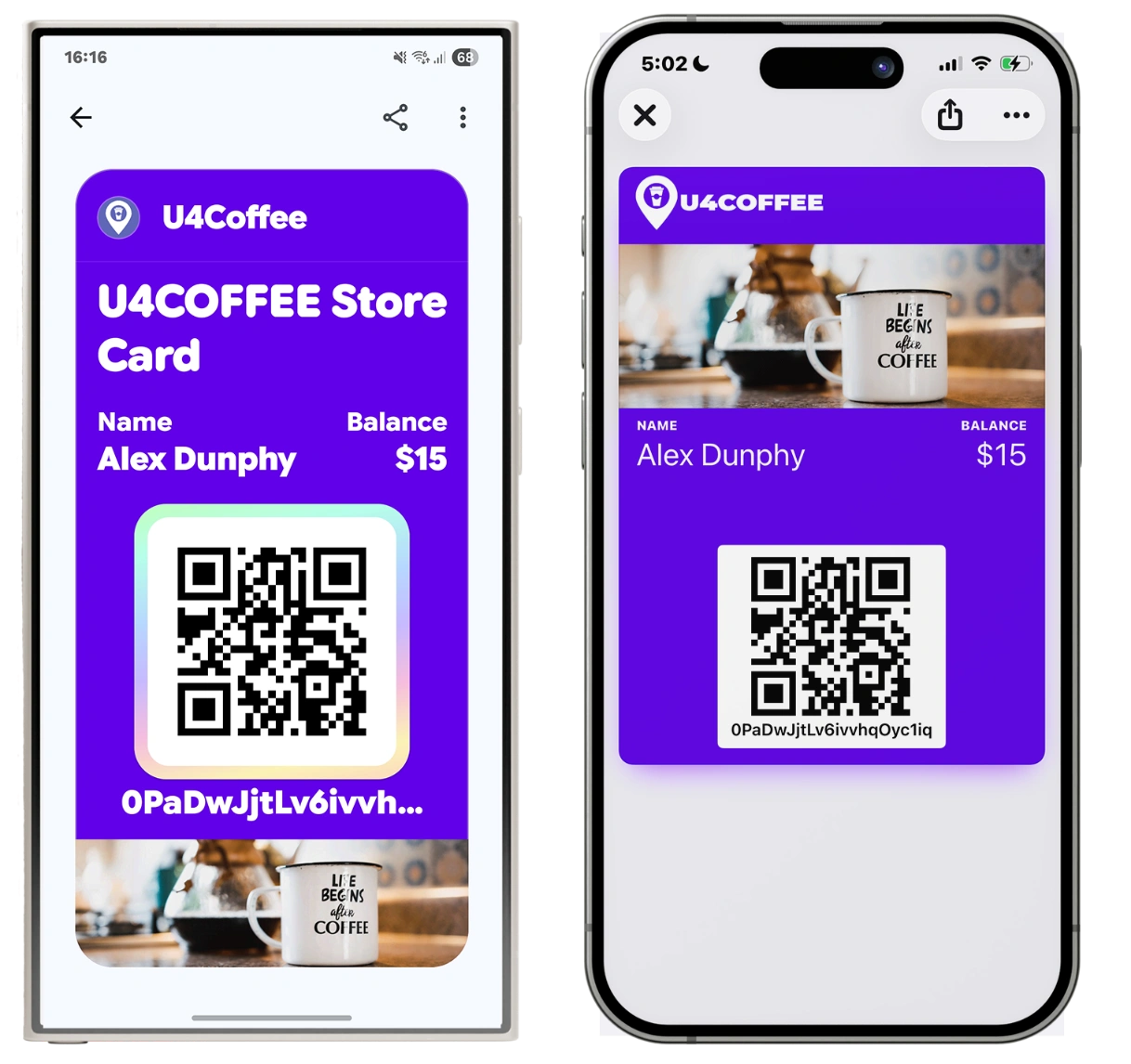 PassKit digital gift card with a balance and QR code in Apple Wallet and Google Wallet