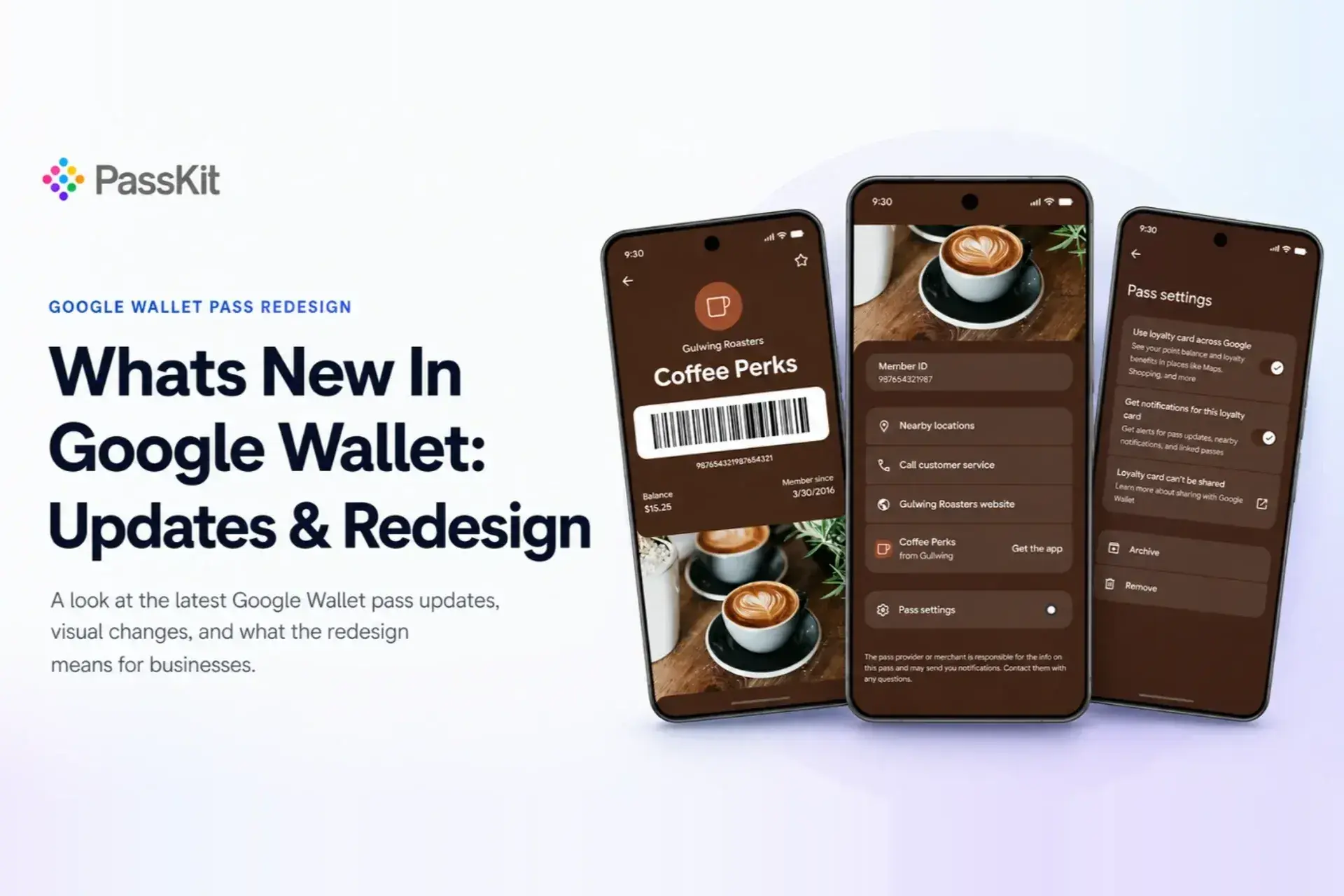 Google Wallet pass redesign showing updated loyalty pass screens