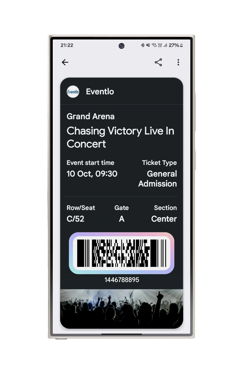 Google Wallet event ticket showing event details and barcode before the redesign