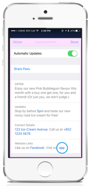 CherryPie pass and app integration example 2