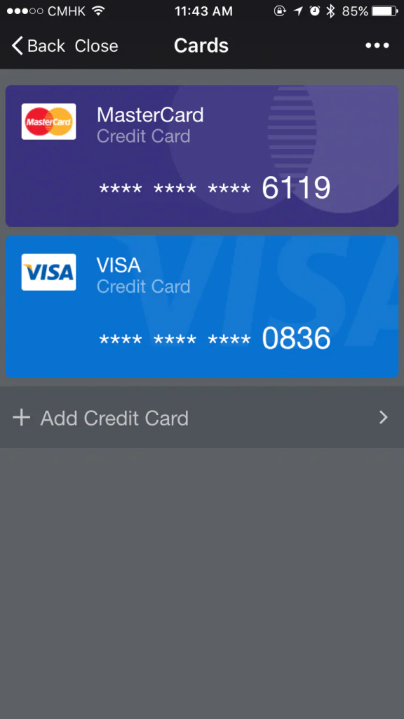 Credit cards added to WeChat Wallet