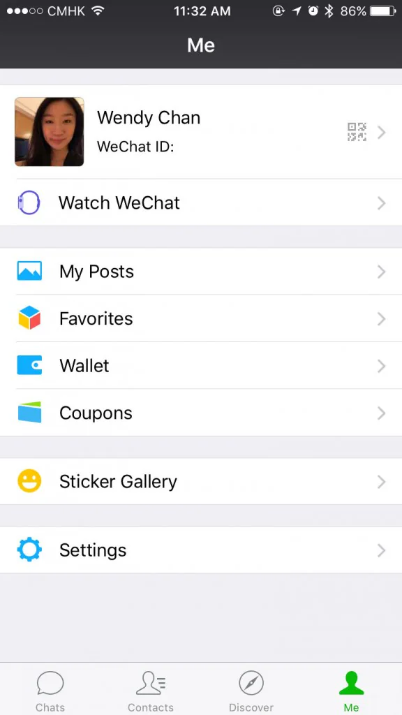 WeChat profile screen