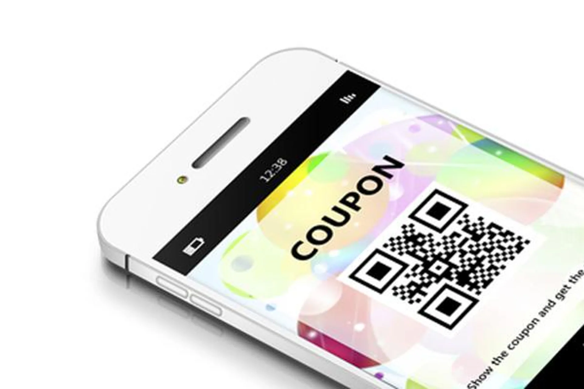 Digital coupon with a QR code displayed on a phone