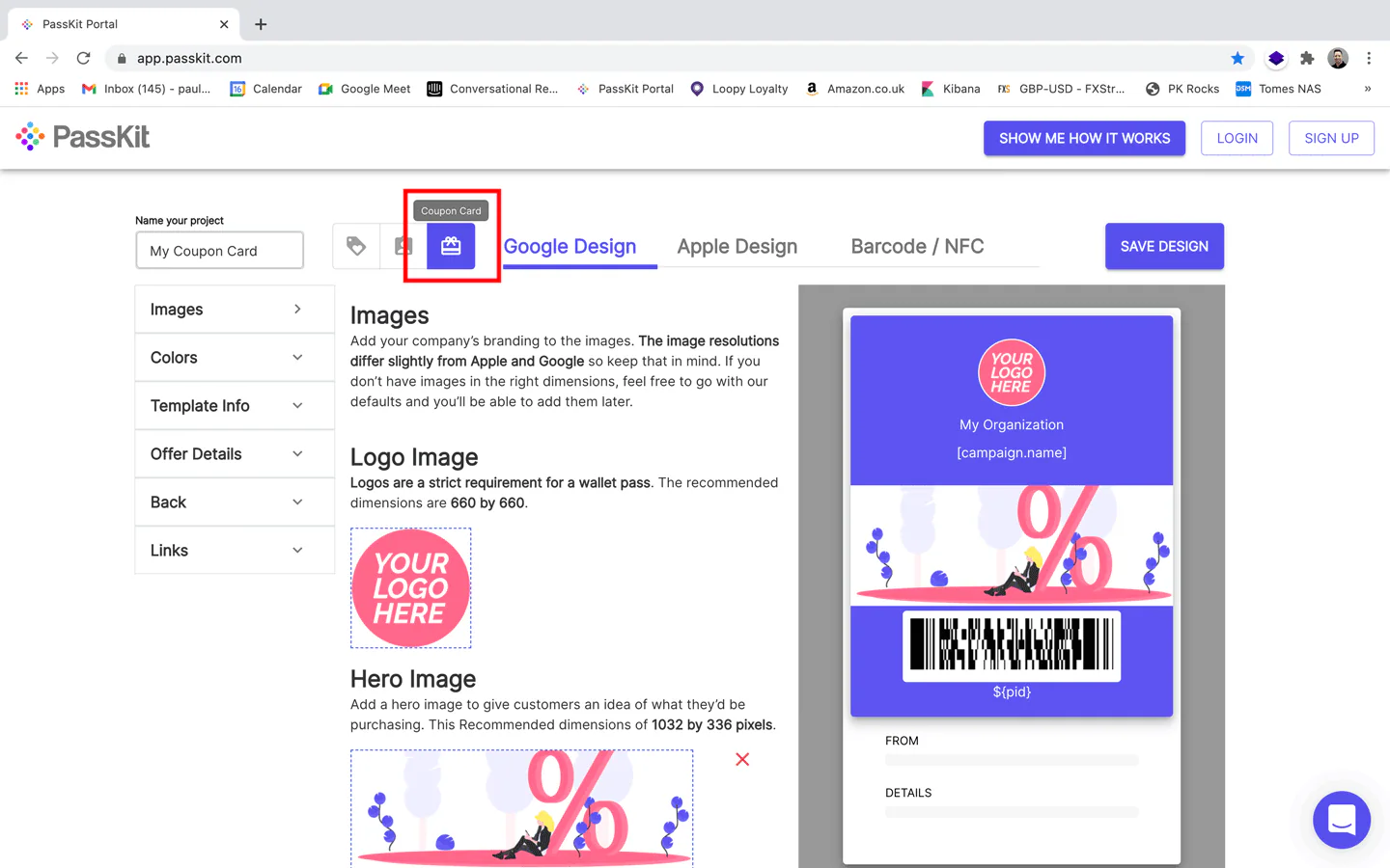 PassKit digital coupon setup screen 2