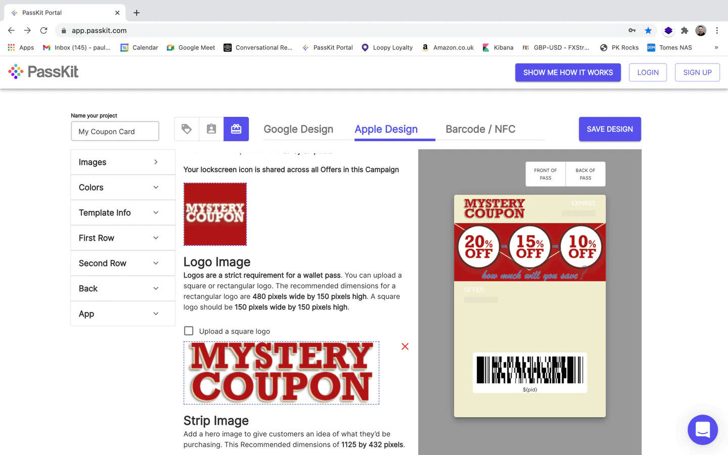 PassKit digital coupon setup screen 3