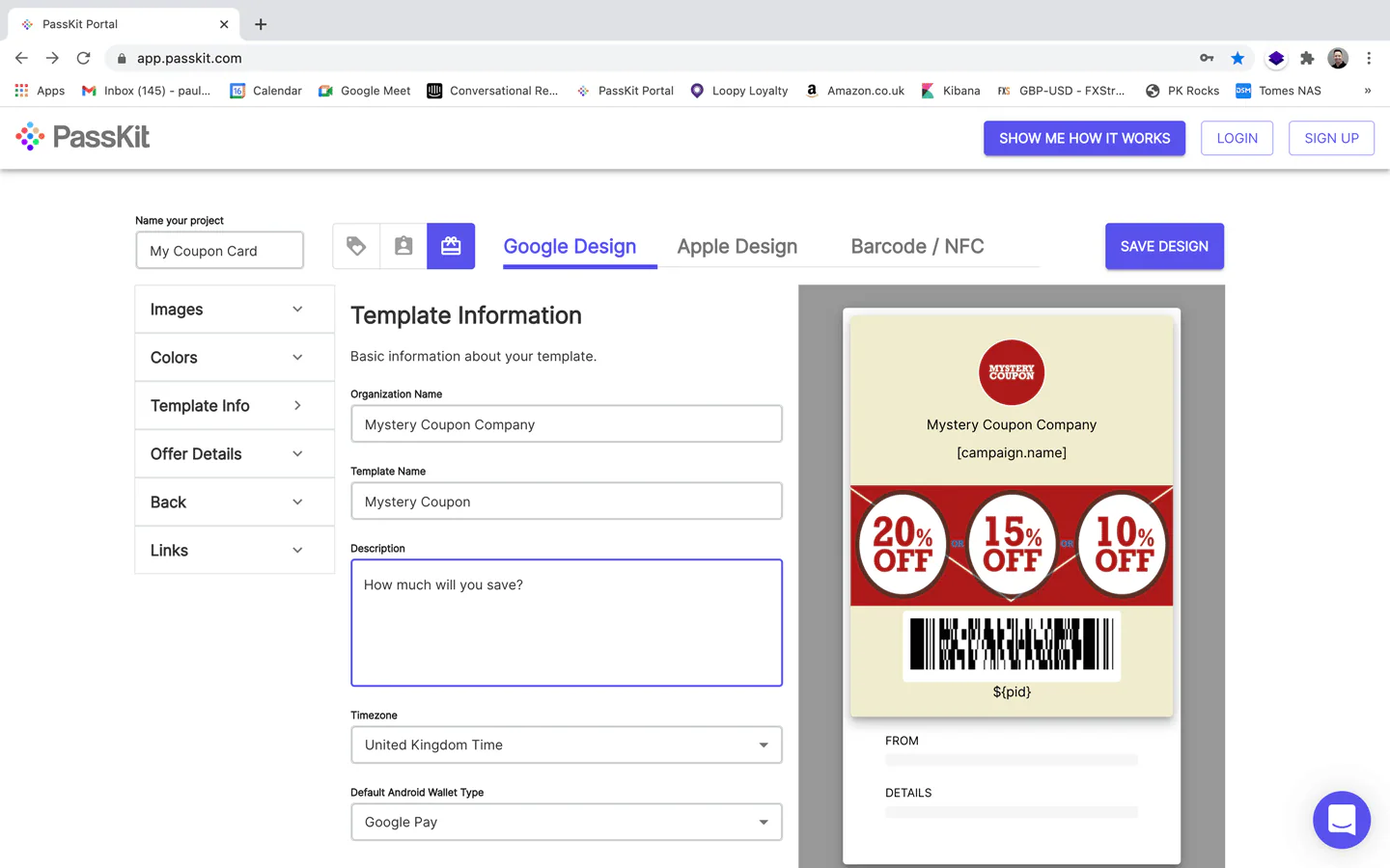 PassKit digital coupon setup screen 4