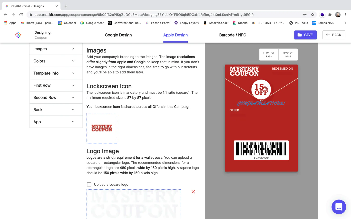 PassKit digital coupon setup screen 9