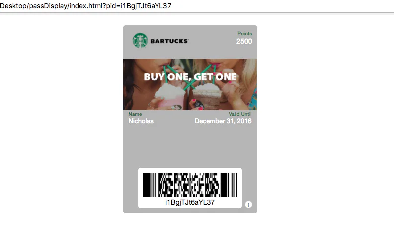 Browser preview of a Bartucks mobile wallet coupon