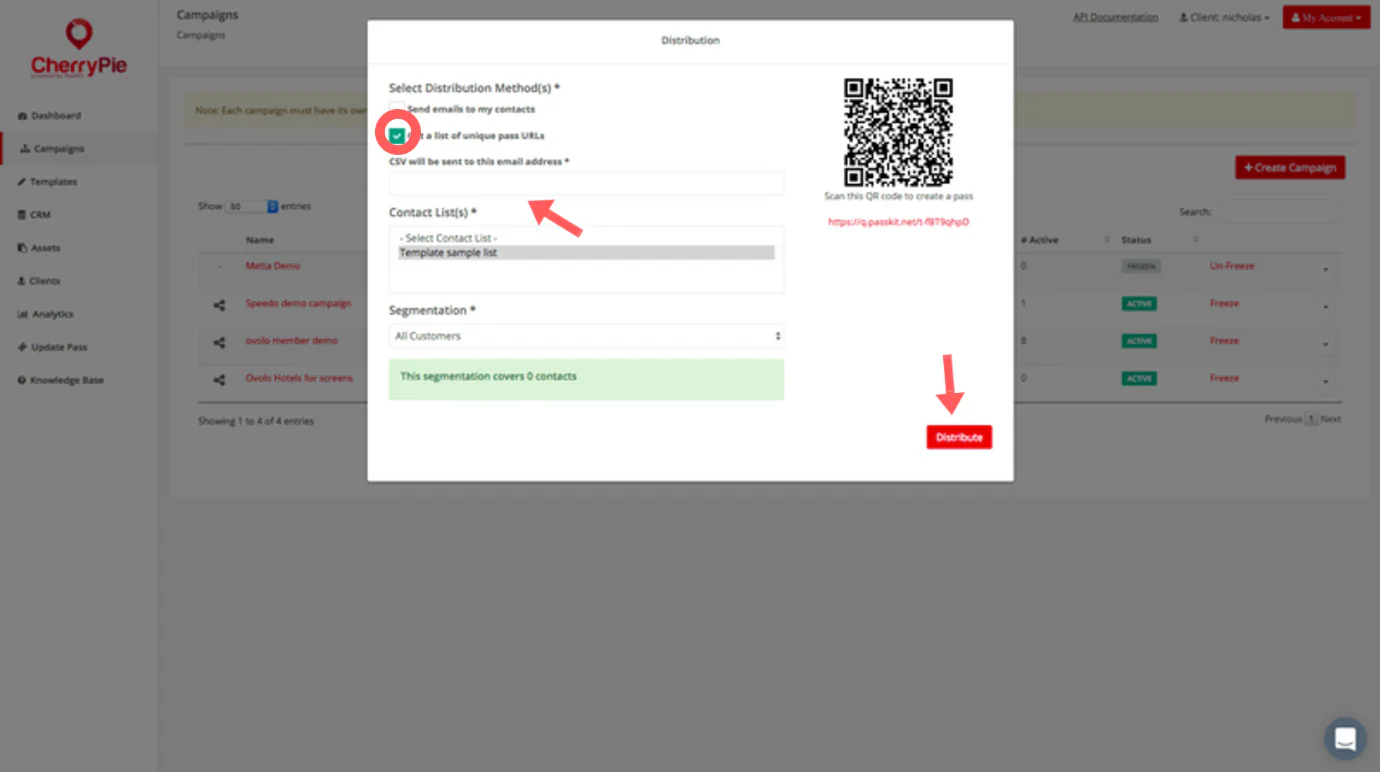 CherryPie email distribution setup step 2