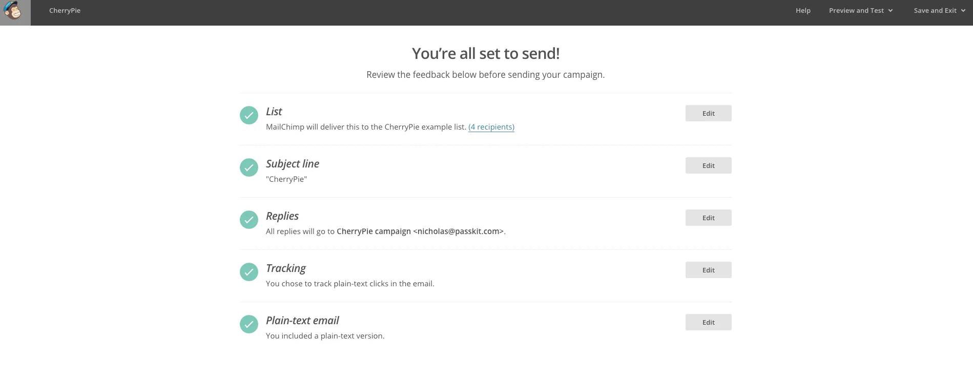 CherryPie email distribution setup step 6