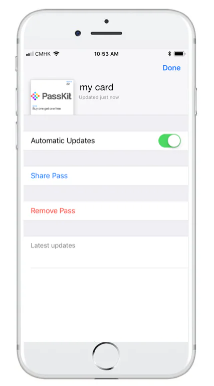 Apple Wallet changeMsg example 1