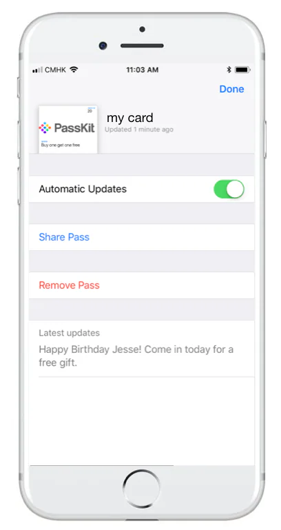 Apple Wallet changeMsg example 3