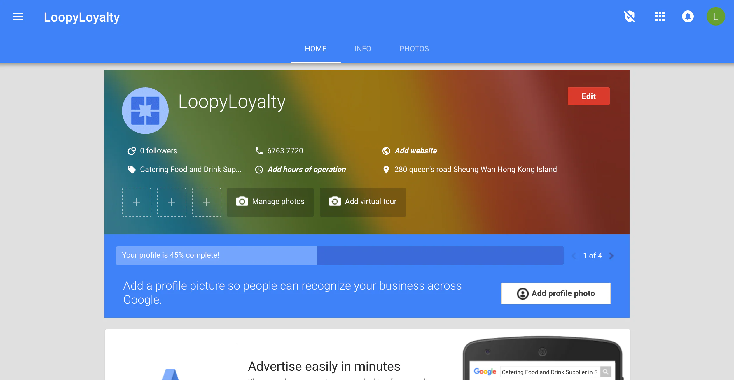Loopy Loyalty business management dashboard in Google My Business