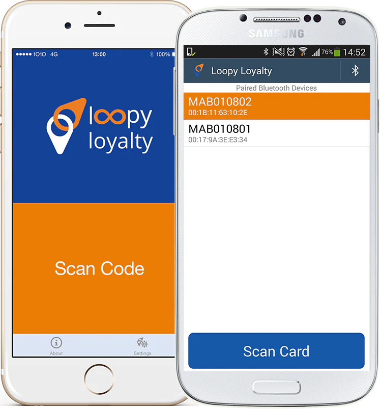 Loopy Loyalty digital stamper screens on iPhone and Android