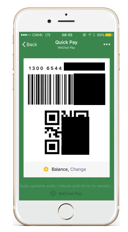WeChat Pay barcode and QR code