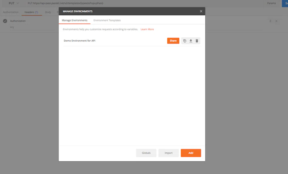 passkit api postman environment