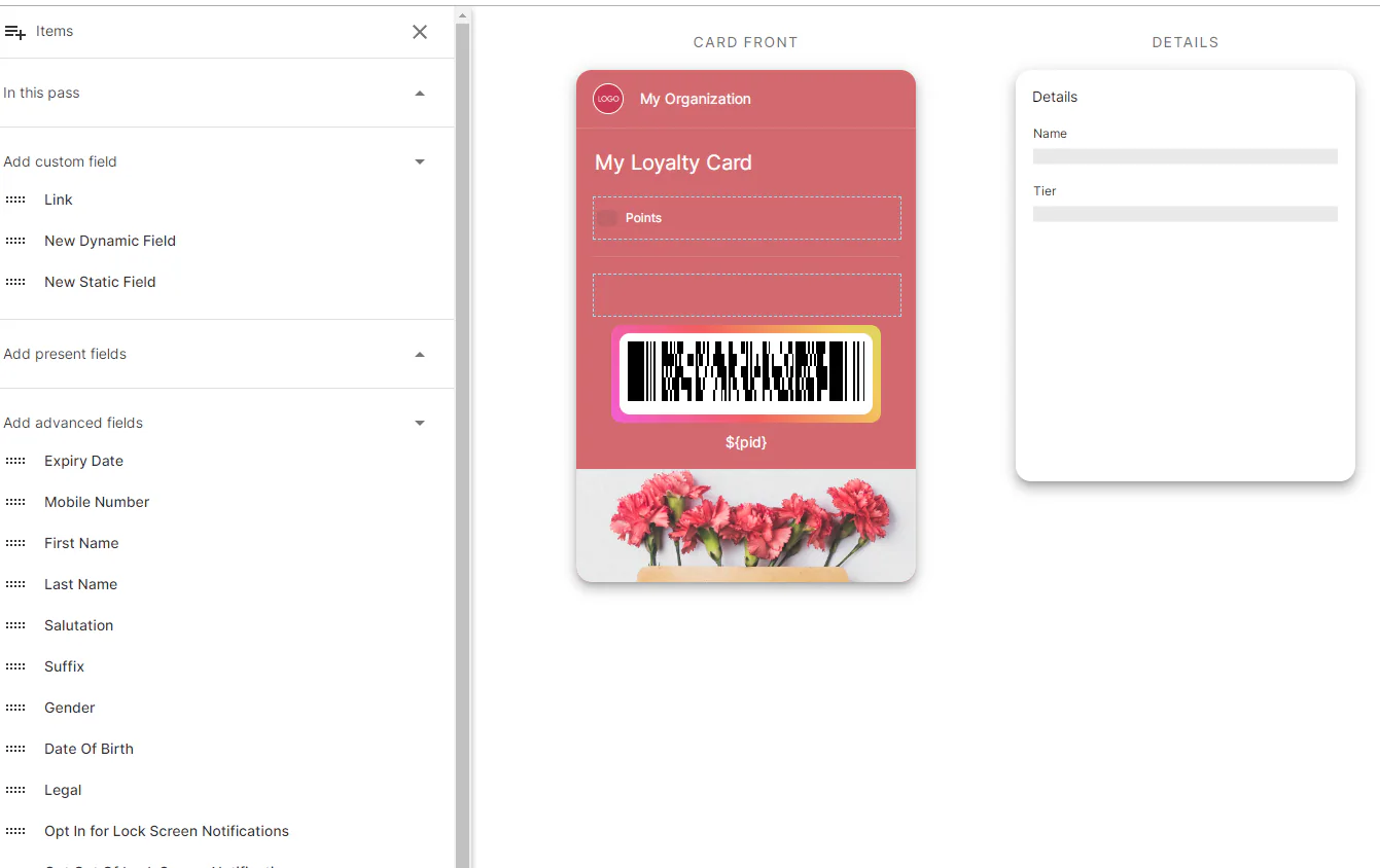 PassKit loyalty card design editor