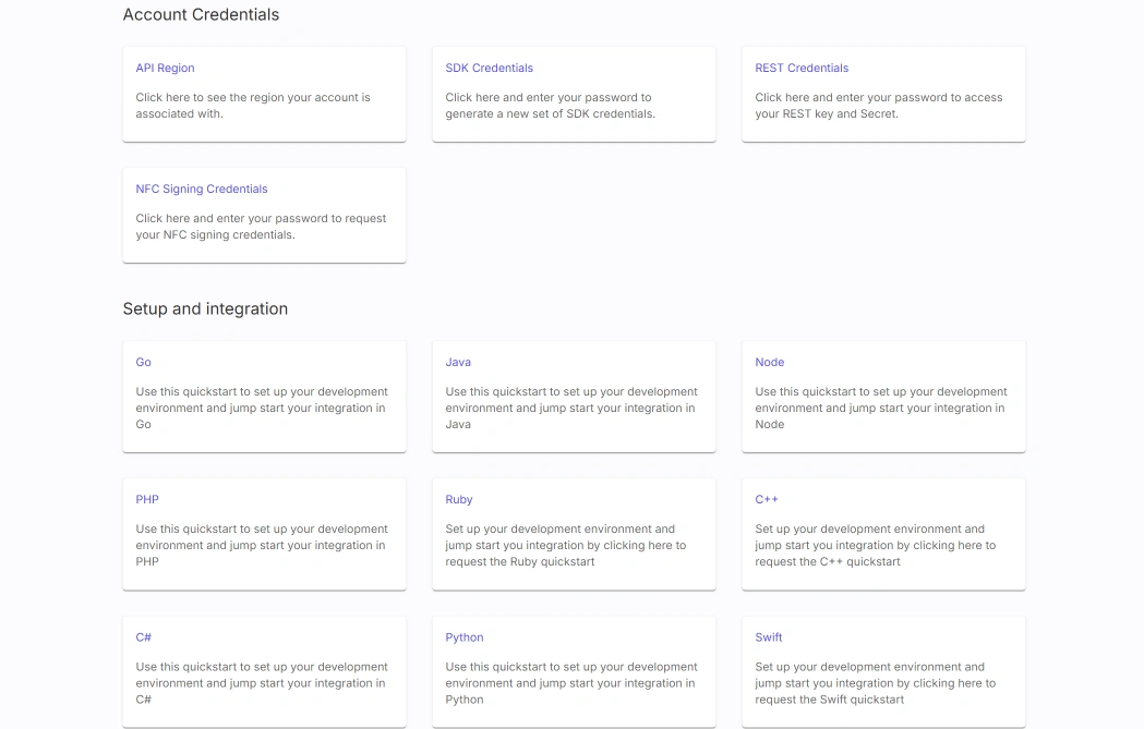 PassKit account credentials and SDK setup options by programming language