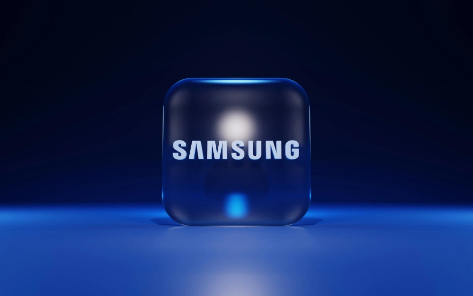 Samsung logo on a blue background
