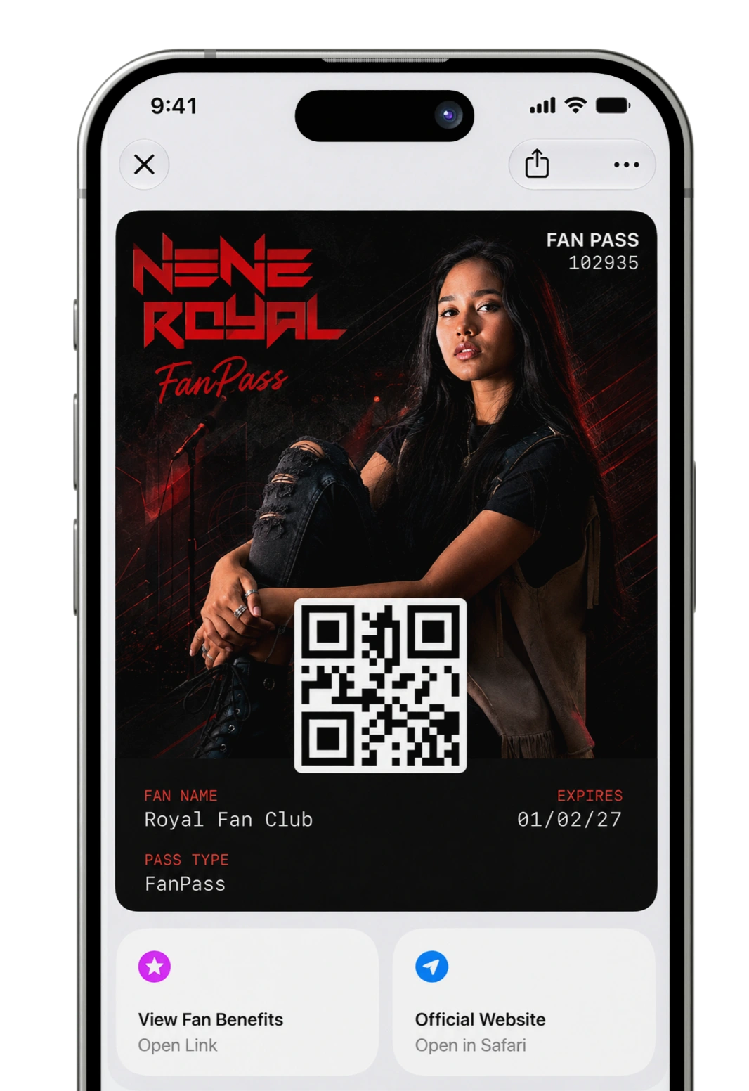 Nene Royal fan pass for Apple Wallet and Google Wallet.